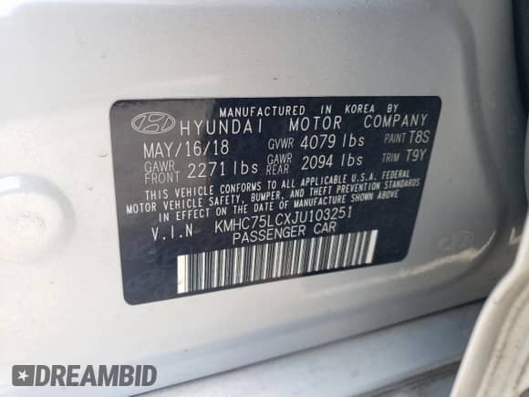 2018 Hyundai Ioniq SEL z VIN KMHC75LCXJU103251, wystawiony jako Copart lot #55672374 z przebiegiem 62 676 mil mil oraz Szkoda całkowita • Salvage title. Historia ofert i sprzedaży dostępna na DreamBid. Obrazek 14.