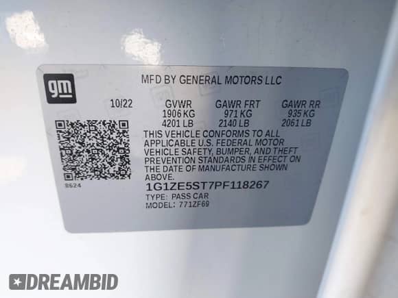 2023 Chevrolet Malibu LT with VIN 1G1ZE5ST7PF118267, listed as a IAAI auction lot 41150885 with 38,196 mi miles and . Bid and sale history available at DreamBid. Image 9.