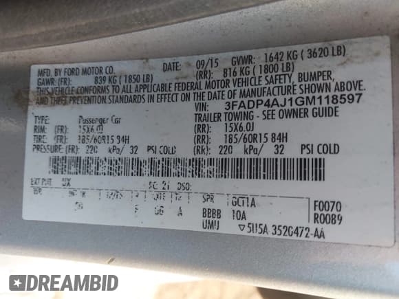 ✅ 2016 Ford Fiesta S • VIN: 3FADP4AJ1GM118597 • Lot: 43696230. Listed on IAAI with 159,069 mi. Free auction sales archive from the USA and detailed vehicle history report at DreamBid. Image 9.