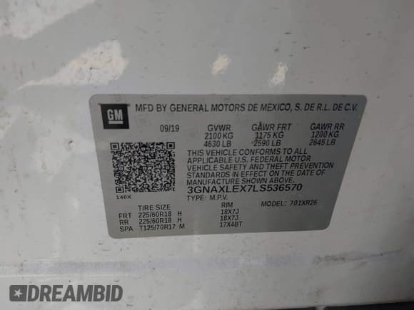 ✅ 2020 Chevrolet Equinox LT • VIN: 3GNAXLEX7LS536570 • Lot: 43188884. Wystawiony na IAAI z przebiegiem 93 041 mil. Bezpłatny archiwum sprzedaży aukcyjnych z USA i szczegółowy raport historii pojazdu na DreamBid. Zdjęcie 9.