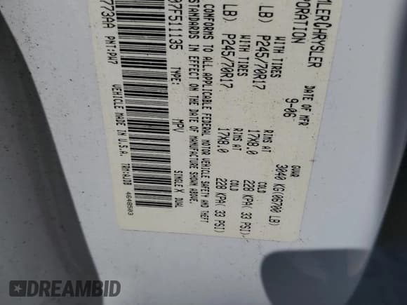 ✅ 2007 Dodge Durango SXT • VIN: 1D8HB38P07F511135 • Lot: 54985405. Listed on Copart with 65,890 mi. Free auction sales archive from the USA and detailed vehicle history report at DreamBid. Image 13.