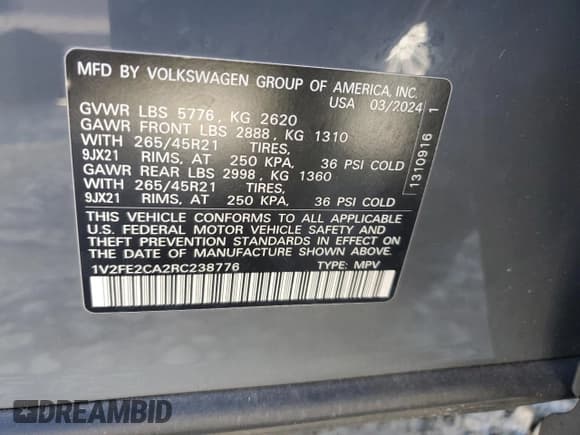 ✅ 2024 Volkswagen Atlas SEL Premium R-Line • VIN: 1V2FE2CA2RC238776 • Lot: 82517505. Wystawiony na Copart z przebiegiem 30 514 mil. Bezpłatny archiwum sprzedaży aukcyjnych z USA i szczegółowy raport historii pojazdu na DreamBid. Zdjęcie 13.