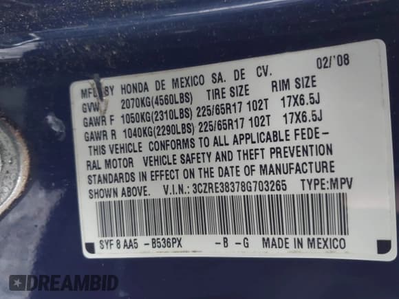 ✅ 2008 Honda CR-V LX • VIN: 3CZRE38378G703265 • Lot: 43423131. Wystawiony na IAAI z przebiegiem 247 398 mil. Bezpłatny archiwum sprzedaży aukcyjnych z USA i szczegółowy raport historii pojazdu na DreamBid. Zdjęcie 9.
