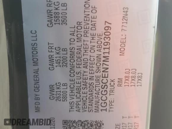 ✅ 2021 Chevrolet Colorado 2WD LT • VIN: 1GCGSCEN7M1193097 • Lot: 84214945. Listed on Copart with 43,795 mi. Free auction sales archive from the USA and detailed vehicle history report at DreamBid. Image 13.