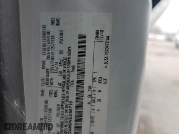 ✅ 2022 Ford F-250 • VIN: 1FT7W2AN9NED56718 • Лот: 42820765. Опубликован ранее на Copart с пробегом Не указан. Бесплатный доступ к архиву аукционных продаж из США и подробный отчёт об истории автомобиля на DreamBid. Изображение 12.