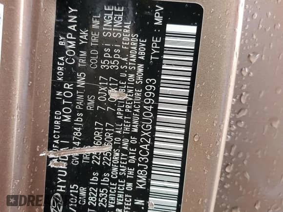 2016 Hyundai Tucson Sport with VIN KM8J3CA2XGU049993, listed as a Copart auction lot 67558365 with 97,807 mi miles and Salvage title. Bid and sale history available at DreamBid. Image 13.