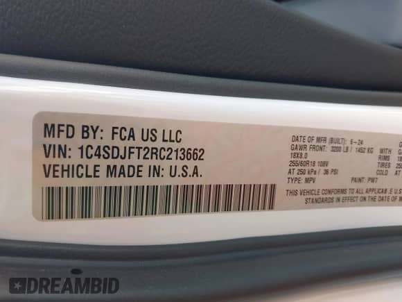 2024 Dodge Durango Pursuit with VIN 1C4SDJFT2RC213662, listed as a IAAI auction lot 42074058 with 1,238 mi miles and . Bid and sale history available at DreamBid. Image 9.