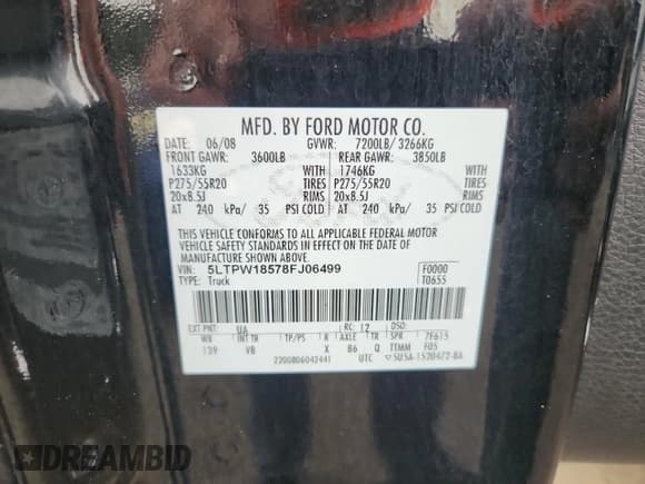 ✅ 2008 Lincoln Mark LT • VIN: 5LTPW18578FJ06499 • Lot: 62693525. Wystawiony na Copart z przebiegiem 150 165 mil. Bezpłatny archiwum sprzedaży aukcyjnych z USA i szczegółowy raport historii pojazdu na DreamBid. Zdjęcie 12.
