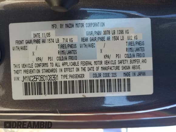 ✅ 2006 Mazda MX-5 Miata Sport • VIN: JM1NC25F060108391 • Lot: 92440435. Listed on Copart with 162,336 mi. Free auction sales archive from the USA and detailed vehicle history report at DreamBid. Image 12.