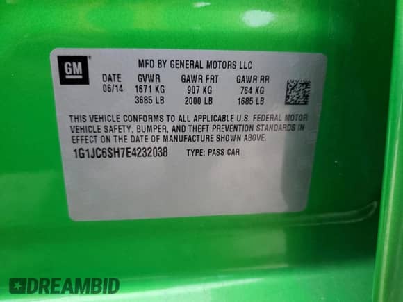 2014 Chevrolet Sonic LT with VIN 1G1JC6SH7E4232038, listed as a Copart auction lot 69904424 with 109,333 mi miles and Clean title. Bid and sale history available at DreamBid. Image 12.