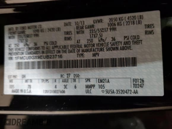 ✅ 2014 Ford Escape SE • VIN: 1FMCU0GX9EUB23716 • Lot: 93231185. Listed on Copart with 102,811 mi. Free auction sales archive from the USA and detailed vehicle history report at DreamBid. Image 13.