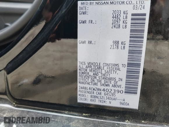 ✅ 2024 Nissan Altima SR • VIN: 1N4BL4CW2RN402390 • Лот: 42537536. Опубликован ранее на IAAI с пробегом 20 915 миль. Бесплатный доступ к архиву аукционных продаж из США и подробный отчёт об истории автомобиля на DreamBid. Изображение 9.