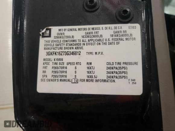 ✅ 2003 GMC Yukon XL SLT • VIN: 3GKFK16Z73G346812 • Lot: 67105005. Listed on Copart with 137,569 mi. Free auction sales archive from the USA and detailed vehicle history report at DreamBid. Image 14.