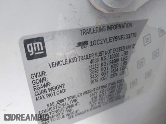 ✅ 2022 Chevrolet Silverado 2500HD Work Truck • VIN: 1GC2YLEY9NF233770 • Lot: 40905415. Wystawiony na IAAI z przebiegiem 145 387 mil. Bezpłatny archiwum sprzedaży aukcyjnych z USA i szczegółowy raport historii pojazdu na DreamBid. Zdjęcie 9.