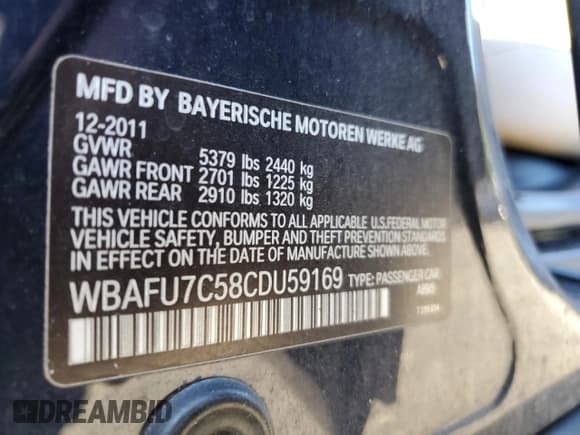 ✅ 2012 BMW 5 Series 535i xDrive • VIN: WBAFU7C58CDU59169 • Lot: 86896875. Listed on Copart with Not provided. Free auction sales archive from the USA and detailed vehicle history report at DreamBid. Image 12.