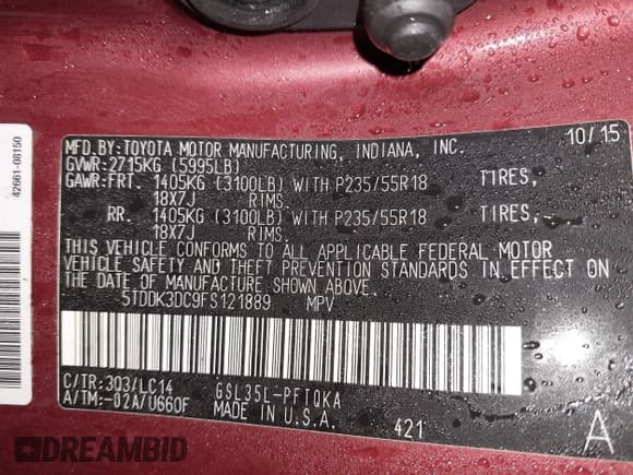 ✅ 2015 Toyota Sienna Limited • VIN: 5TDDK3DC9FS121889 • Lot: 41739208. Listed on IAAI with 194,548 mi. Free auction sales archive from the USA and detailed vehicle history report at DreamBid. Image 9.