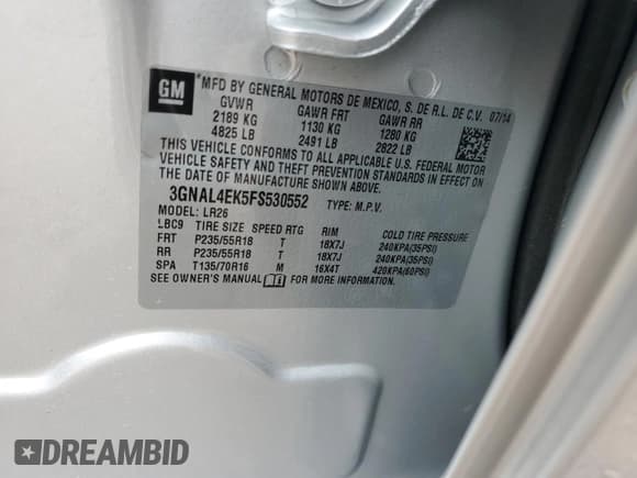 ✅ 2015 Chevrolet Captiva Sport LTZ • VIN: 3GNAL4EK5FS530552 • Lot: 51828425. Wystawiony na Copart z przebiegiem 73 892 mil. Bezpłatny archiwum sprzedaży aukcyjnych z USA i szczegółowy raport historii pojazdu na DreamBid. Zdjęcie 14.