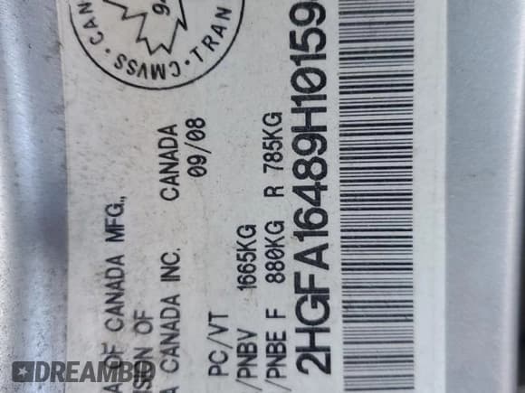 ✅ 2009 Honda Civic DX-G • VIN: 2HGFA16489H101594 • Lot: 84736935. Listed on Copart with 253,093 mi. Free auction sales archive from the USA and detailed vehicle history report at DreamBid. Image 12.