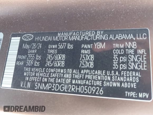 ✅ 2024 Hyundai Santa Fe XRT • VIN: 5NMP3DGL2RH050926 • Лот: 43261426. Опубликован ранее на IAAI с пробегом 27 609 миль. Бесплатный доступ к архиву аукционных продаж из США и подробный отчёт об истории автомобиля на DreamBid. Изображение 9.