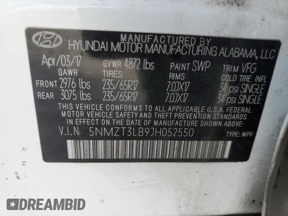 ✅ 2018 Hyundai Santa Fe 2.4L • VIN: 5NMZT3LB9JH052550 • Лот: 40861503. Опубликован ранее на Copart с пробегом 119 191 миль. Бесплатный доступ к архиву аукционных продаж из США и подробный отчёт об истории автомобиля на DreamBid. Изображение 13.