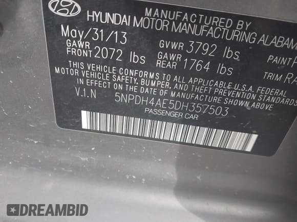 ✅ 2013 Hyundai Elantra GLS • VIN: 5NPDH4AE5DH357503 • Lot: 42606676. Listed on IAAI with 279,824 mi. Free auction sales archive from the USA and detailed vehicle history report at DreamBid. Image 9.