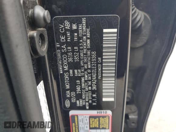 ✅ 2020 Kia Rio S • VIN: 3KPA24AD2LE319368 • Lot: 69425645. Listed on Copart with 92,046 mi. Free auction sales archive from the USA and detailed vehicle history report at DreamBid. Image 12.