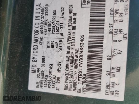 ✅ 1999 Ford F-150 • VIN: 1FTRX17WXXNB53405 • Лот: 87211195. Опубликован ранее на Copart с пробегом 126 530 миль. Бесплатный доступ к архиву аукционных продаж из США и подробный отчёт об истории автомобиля на DreamBid. Изображение 12.