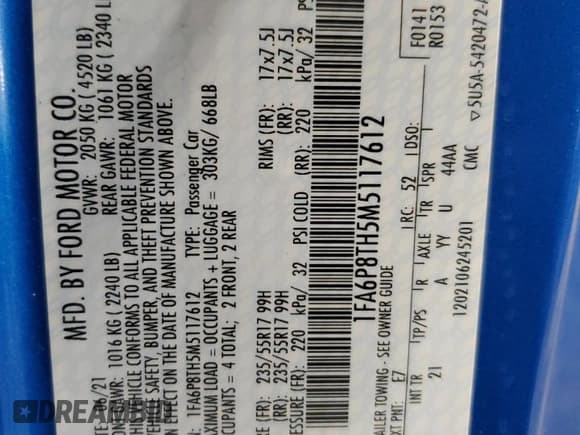 ✅ 2021 Ford Mustang EcoBoost • VIN: 1FA6P8TH5M5117612 • Lot: 45970355. Wystawiony na Copart z przebiegiem 42 379 mil. Bezpłatny archiwum sprzedaży aukcyjnych z USA i szczegółowy raport historii pojazdu na DreamBid. Zdjęcie 12.