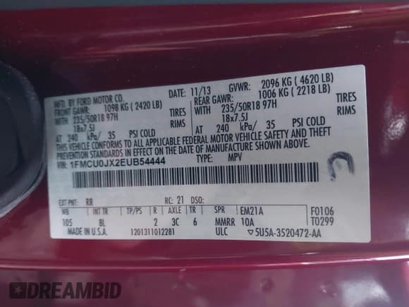 ✅ 2014 Ford Escape Titanium • VIN: 1FMCU0JX2EUB54444 • Lot: 43558307. Wystawiony na IAAI z przebiegiem 85 418 mil. Bezpłatny archiwum sprzedaży aukcyjnych z USA i szczegółowy raport historii pojazdu na DreamBid. Zdjęcie 9.