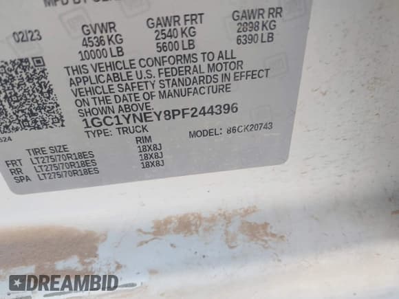 ✅ 2023 Chevrolet Silverado 2500HD LT • VIN: 1GC1YNEY8PF244396 • Лот: 43334825. Опубликован ранее на IAAI с пробегом Не указан. Бесплатный доступ к архиву аукционных продаж из США и подробный отчёт об истории автомобиля на DreamBid. Изображение 9.