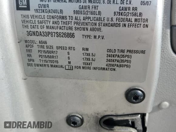 ✅ 2007 Chevrolet HHR LT • VIN: 3GNDA33P87S626866 • Lot: 53704045. Listed on Copart with 182,823 mi. Free auction sales archive from the USA and detailed vehicle history report at DreamBid. Image 15.