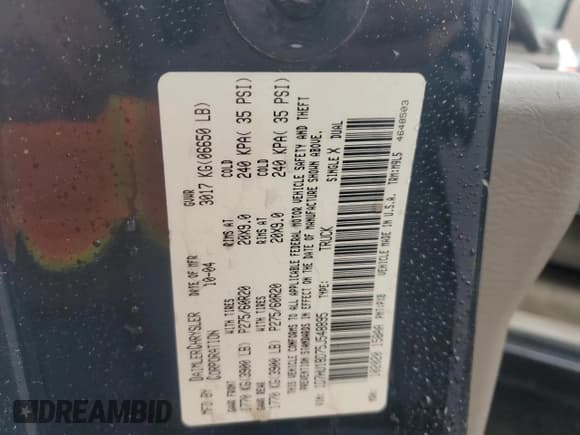 ✅ 2005 Dodge 1500 SLT • VIN: 1D7HU18D75J548895 • Лот: 91862045. Опубликован ранее на Copart с пробегом 174 810 миль. Бесплатный доступ к архиву аукционных продаж из США и подробный отчёт об истории автомобиля на DreamBid. Изображение 12.