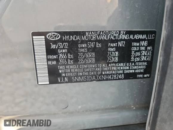 ✅ 2022 Hyundai Santa Fe SE • VIN: 5NMS1DAJXNH428248 • Лот: 80201055. Размещён на Copart с пробегом 119 018 миль миль. Получите бесплатный доступ к архиву аукционных продаж из США и посмотрите подробный отчёт об истории автомобиля на DreamBid. Изображение 13.