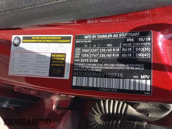 ✅ 2019 Mercedes-Benz GLC 300 • VIN: WDC0G4JB6KV150715 • Lot: 42277183. Listed on IAAI with 109,335 mi. Free auction sales archive from the USA and detailed vehicle history report at DreamBid. Image 9.