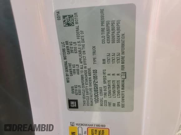 ✅ 2015 Chevrolet Silverado 2500HD Work Truck • VIN: 1GC0CUEG6FZ105103 • Lot: 81688685. Wystawiony na Copart z przebiegiem Nie podano. Bezpłatny archiwum sprzedaży aukcyjnych z USA i szczegółowy raport historii pojazdu na DreamBid. Zdjęcie 12.
