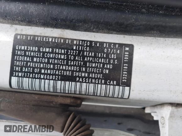 ✅ 2015 Volkswagen Beetle Fleet Edition • VIN: 3VWF17AT6FM608021 • Lot: 41035216. Listed on IAAI with 97,892 mi. Free auction sales archive from the USA and detailed vehicle history report at DreamBid. Image 9.