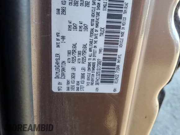 2001 Dodge 1500 с VIN 3B7HC13Z51G173827, выставлен на аукционе Copart как лот 70136654 с пробегом Не указан миль и Списание • Salvage title. История ставок и продаж доступна на DreamBid. Изображение 12.