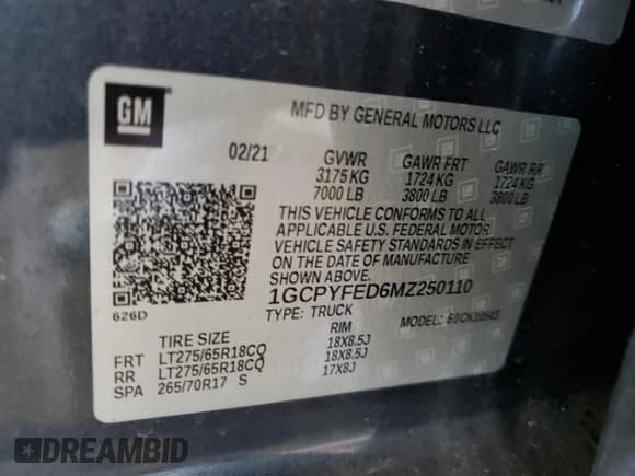 ✅ 2021 Chevrolet Silverado 1500 LT Trail Boss • VIN: 1GCPYFED6MZ250110 • Lot: 70799834. Wystawiony na Copart z przebiegiem 30 200 mil. Bezpłatny archiwum sprzedaży aukcyjnych z USA i szczegółowy raport historii pojazdu na DreamBid. Zdjęcie 13.