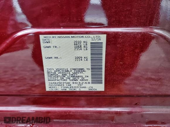 ✅ 2017 Nissan LEAF S • VIN: 1N4BZ0CP5HC303248 • Lot: 96981725. Listed on Copart with 47,262 mi. Free auction sales archive from the USA and detailed vehicle history report at DreamBid. Image 12.