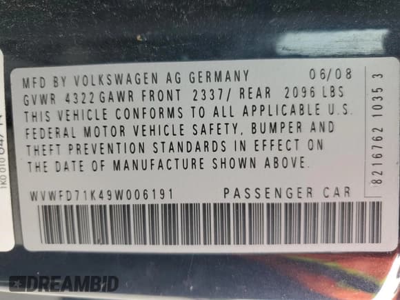 ✅ 2009 Volkswagen Golf GTI • VIN: WVWFD71K49W006191 • Лот: 65186515. Опубликован ранее на Copart с пробегом 198 501 миль. Бесплатный доступ к архиву аукционных продаж из США и подробный отчёт об истории автомобиля на DreamBid. Изображение 12.