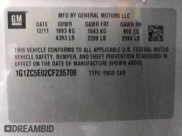 ✅ 2012 Chevrolet Malibu 1LT • VIN: 1G1ZC5E02CF235708 • Lot: 84012374. Listed on Copart with 137,415 mi. Free auction sales archive from the USA and detailed vehicle history report at DreamBid. Image 13.