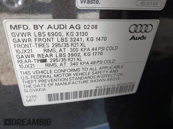 ✅ 2008 Audi Q7 Premium • VIN: WA1EV74L18D052062 • Lot: 42864785. Wystawiony na IAAI z przebiegiem 98 846 mil. Bezpłatny archiwum sprzedaży aukcyjnych z USA i szczegółowy raport historii pojazdu na DreamBid. Zdjęcie 9.