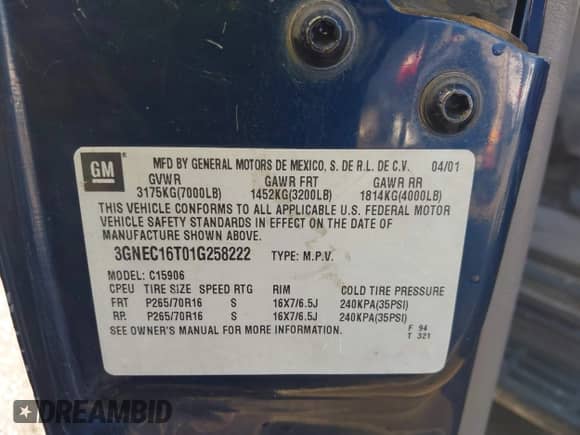 2001 Chevrolet Suburban LT с VIN 3GNEC16T01G258222, выставлен на аукционе IAAI как лот 43520484 с пробегом 271 672 миль миль и . История ставок и продаж доступна на DreamBid. Изображение 9.