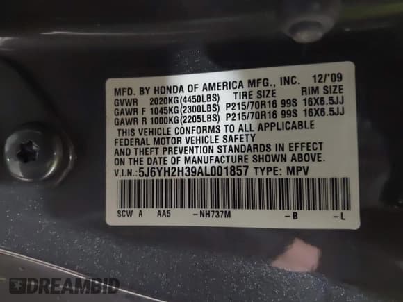 ✅ 2010 Honda Element LX • VIN: 5J6YH2H39AL001857 • Lot: 42146611. Wystawiony na IAAI z przebiegiem 133 832 mil. Bezpłatny archiwum sprzedaży aukcyjnych z USA i szczegółowy raport historii pojazdu na DreamBid. Zdjęcie 9.