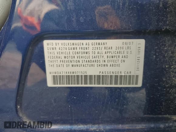 ✅ 2008 Volkswagen Rabbit S • VIN: WVWDA71K48W071525 • Lot: 70305914. Wystawiony na Copart z przebiegiem 133 898 mil. Bezpłatny archiwum sprzedaży aukcyjnych z USA i szczegółowy raport historii pojazdu na DreamBid. Zdjęcie 13.