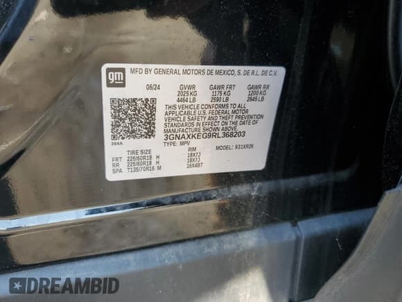 ✅ 2024 Chevrolet Equinox LT • VIN: 3GNAXKEG9RL368203 • Lot: 80525325. Wystawiony na Copart z przebiegiem 5 476 mil. Bezpłatny archiwum sprzedaży aukcyjnych z USA i szczegółowy raport historii pojazdu na DreamBid. Zdjęcie 12.