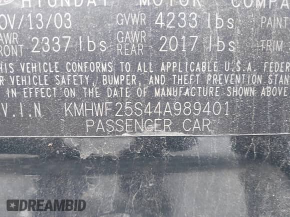 2004 Hyundai Sonata с VIN KMHWF25S44A989401, выставлен на аукционе IAAI как лот 42159401 с пробегом 179 505 миль миль и . История ставок и продаж доступна на DreamBid. Изображение 9.