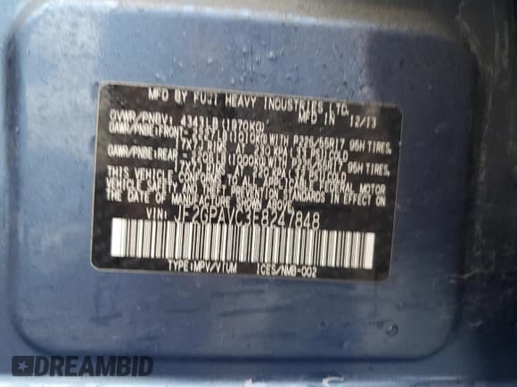 ✅ 2014 Subaru Crosstrek Premium • VIN: JF2GPAVC3E8247848 • Lot: 81555995. Listed on Copart with Not provided. Free auction sales archive from the USA and detailed vehicle history report at DreamBid. Image 13.