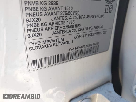 ✅ 2019 Audi Q8 Premium • VIN: WA1AVAF1XKD014411 • Lot: 42267529. Wystawiony na IAAI z przebiegiem 81 835 mil. Bezpłatny archiwum sprzedaży aukcyjnych z USA i szczegółowy raport historii pojazdu na DreamBid. Zdjęcie 9.