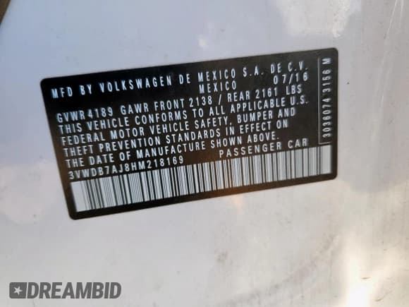 ✅ 2017 Volkswagen Jetta SE • VIN: 3VWDB7AJ8HM218169 • Lot: 92272455. Listed on Copart with 130,518 mi. Free auction sales archive from the USA and detailed vehicle history report at DreamBid. Image 12.